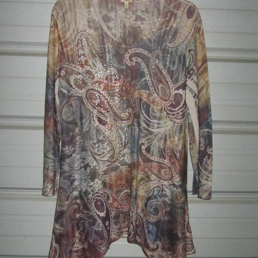 XL Size Womens Paisley Print Soft Embellished Tunic Sweater top shirt womens